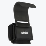 A black Addos weightlifting hook with an adjustable padded wrist strap, isolated on a white background.