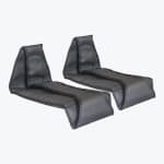A pair of black padded wheelchair calf straps shown against a plain white background.