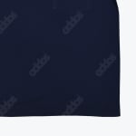 Close-up of dark navy blue fabric featuring a repeating diagonal pattern of the Addos logo.
