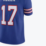 Close-up of the back of a blue Buffalo Bills jersey with the number 17 and the name Allen.