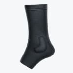 A black elastic ankle compression sleeve with an integrated contoured gel pad on the side, shown on a white background.