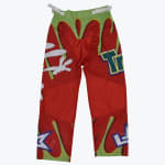 Vibrant Red and Green Motocross Pants with Graphic Prints