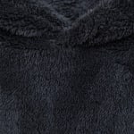 Close-up view of a soft, fluffy dark grey fleece fabric with a plush texture.
