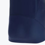Close-up of a dark navy blue athletic shirt showing flatlock seams and smooth fabric texture.