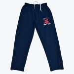Navy blue track pants with a white drawstring, zippered ankles, and a red Nashville Mavericks hockey logo on the left thigh.