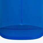 Close-up of the bottom hem of a bright blue cycling jersey showing the zipper end and elastic gripper band.