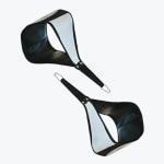 A pair of black and white padded hanging ab straps with metal carabiners, isolated on a white background.