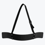 A black bicep arm blaster with an adjustable neck strap, isolated on a white background.