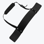 A black bicep arm blaster with an adjustable neck strap and padded neck guard, isolated on a white background.