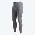 A pair of heather grey athletic compression leggings for men, shown on a white background.