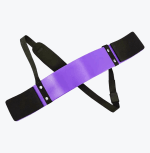 A purple bicep arm blaster with black padded elbow rests and an adjustable black neck strap, isolated on a white background.