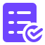 Purple icon of a bulleted list with a settings gear at the bottom right.