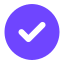 A pixelated purple circular icon with a grey checkmark in the middle.