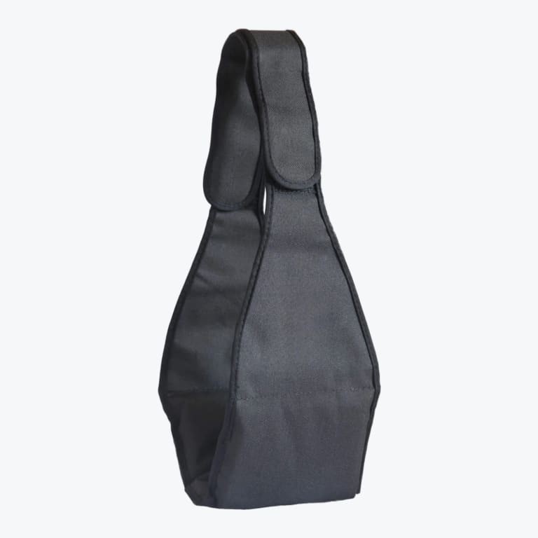 A black fabric pet support sling with padded handles, shown against a plain white background.