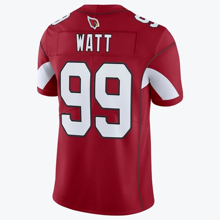 Back view of a red Arizona Cardinals jersey with WATT and the number 99 printed in white.