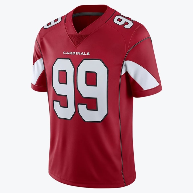 A red Arizona Cardinals football jersey with the number 99 in white on the front and shoulders, displayed against a white background.