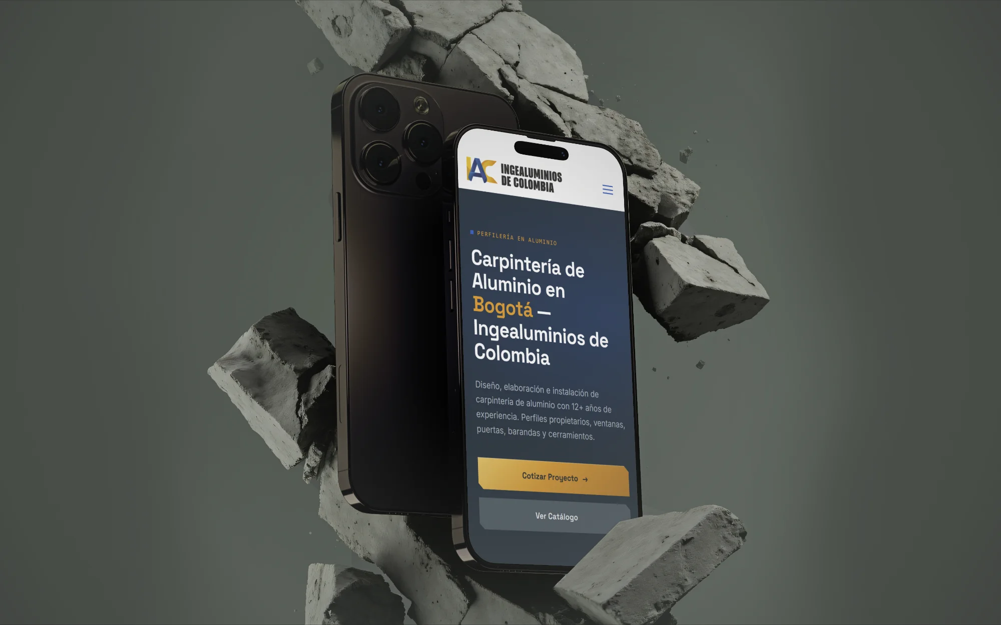 Sitio web de IngeAluminios de Colombia S.A.S., carpintería de aluminio — diseño de Akinae Studio