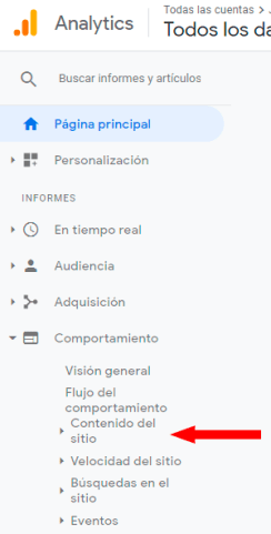 Google Analytics - Contenido del sitio