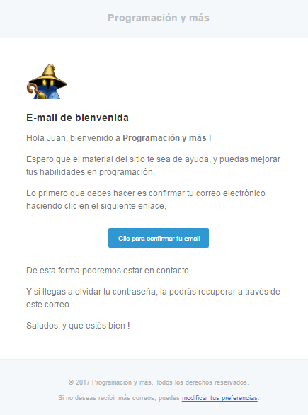 Email resultante usando Markdown en Laravel