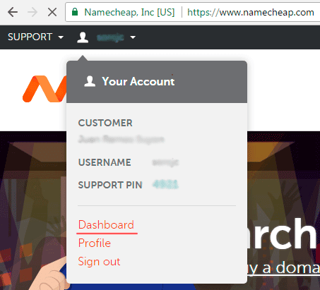 Access Dashboard on Namecheap