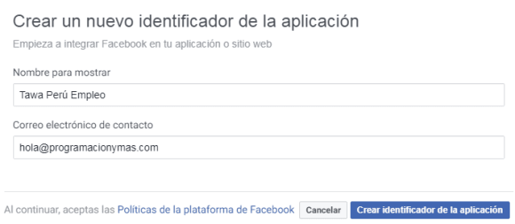 Nombre para la app en facebook