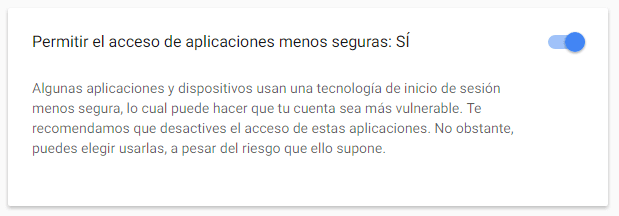 Permitir el acceso de aplicaciones menos seguras