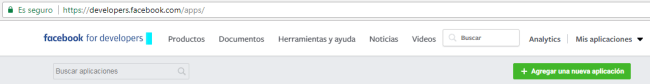 Crear nueva app en facebook