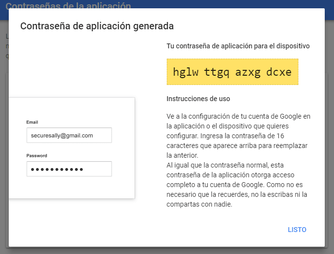 Clave secreta generada por Google para la app