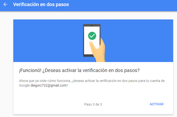Verificación en 2 pasos - Confirmado