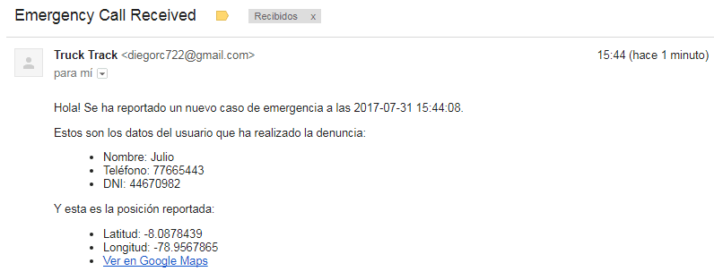Mensaje recibido en Gmail