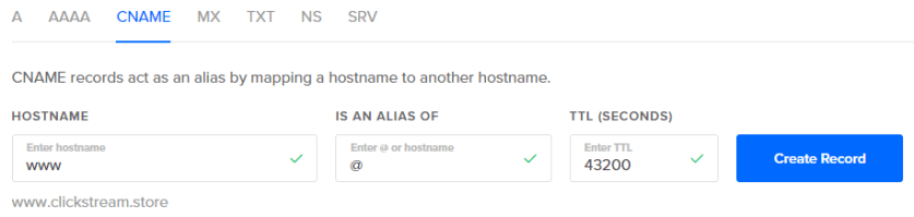 Create a CNAME record for www