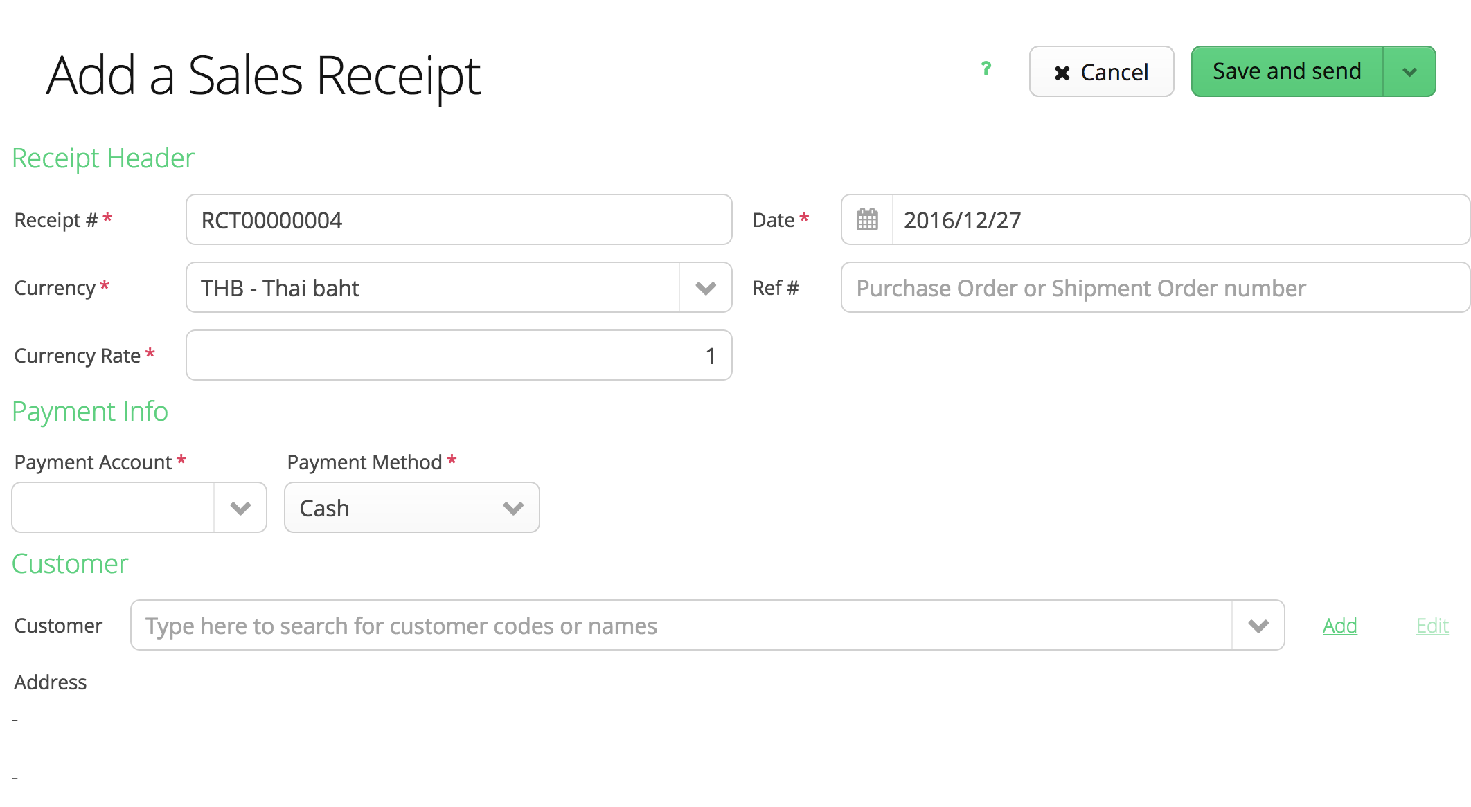 create a new sales receipt pymlo