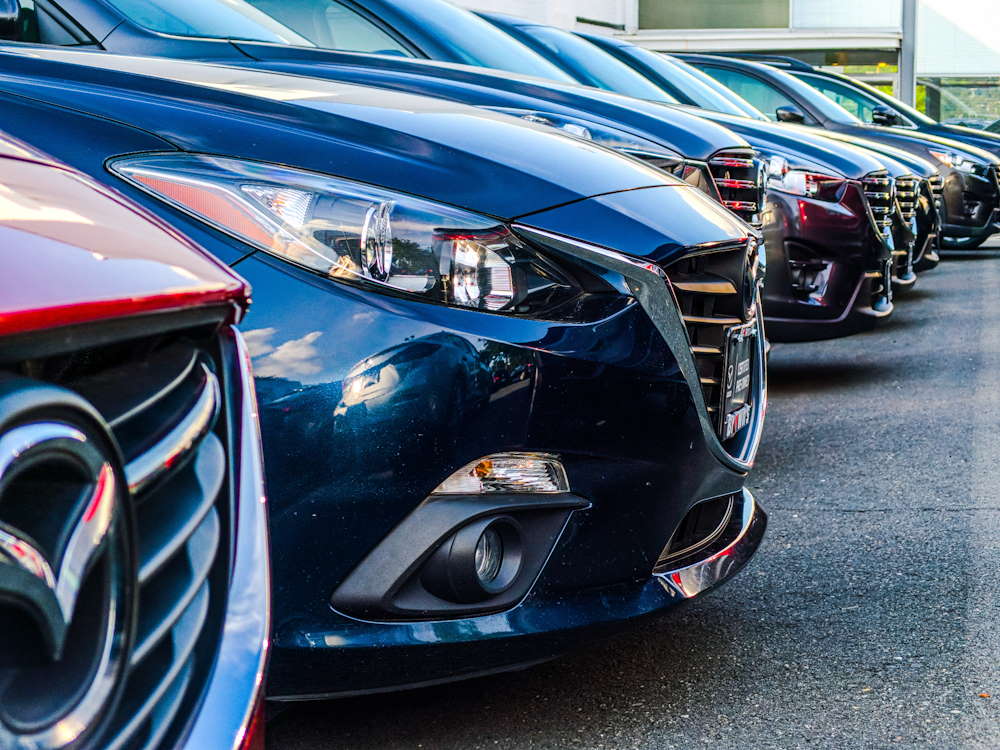 Cars in a dealership center