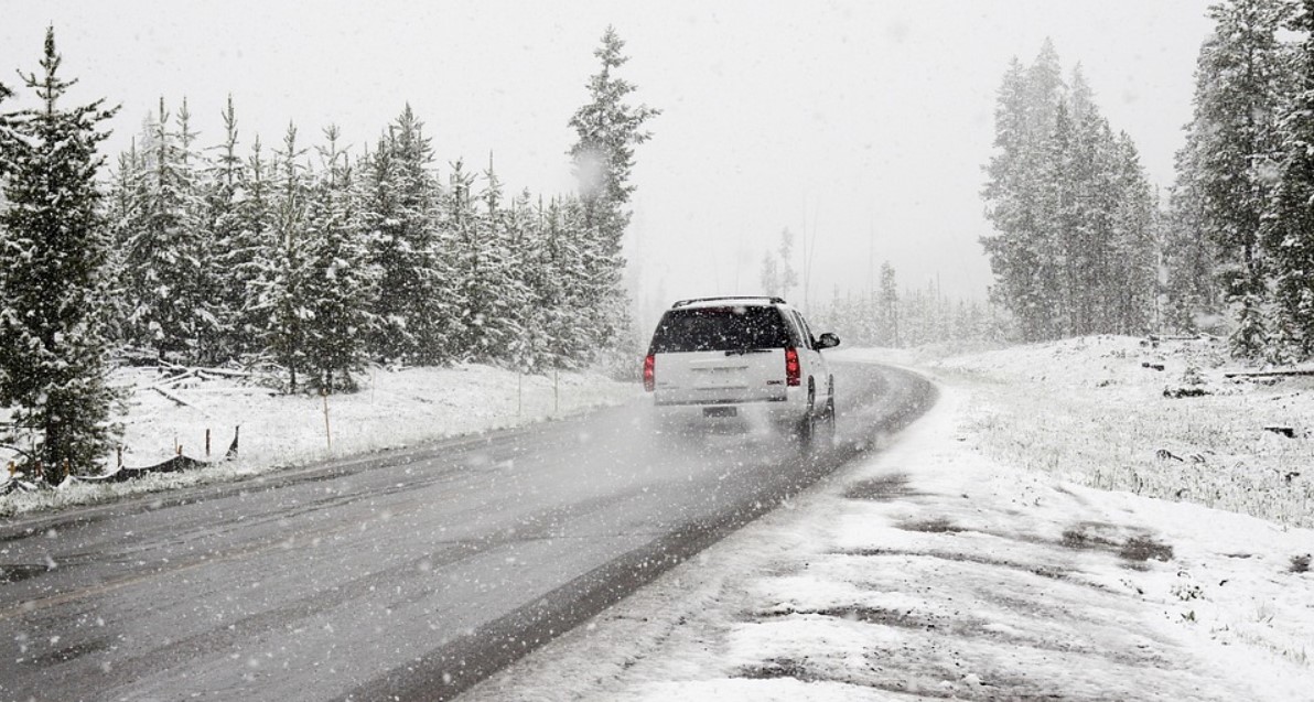 Rented car on a winter road