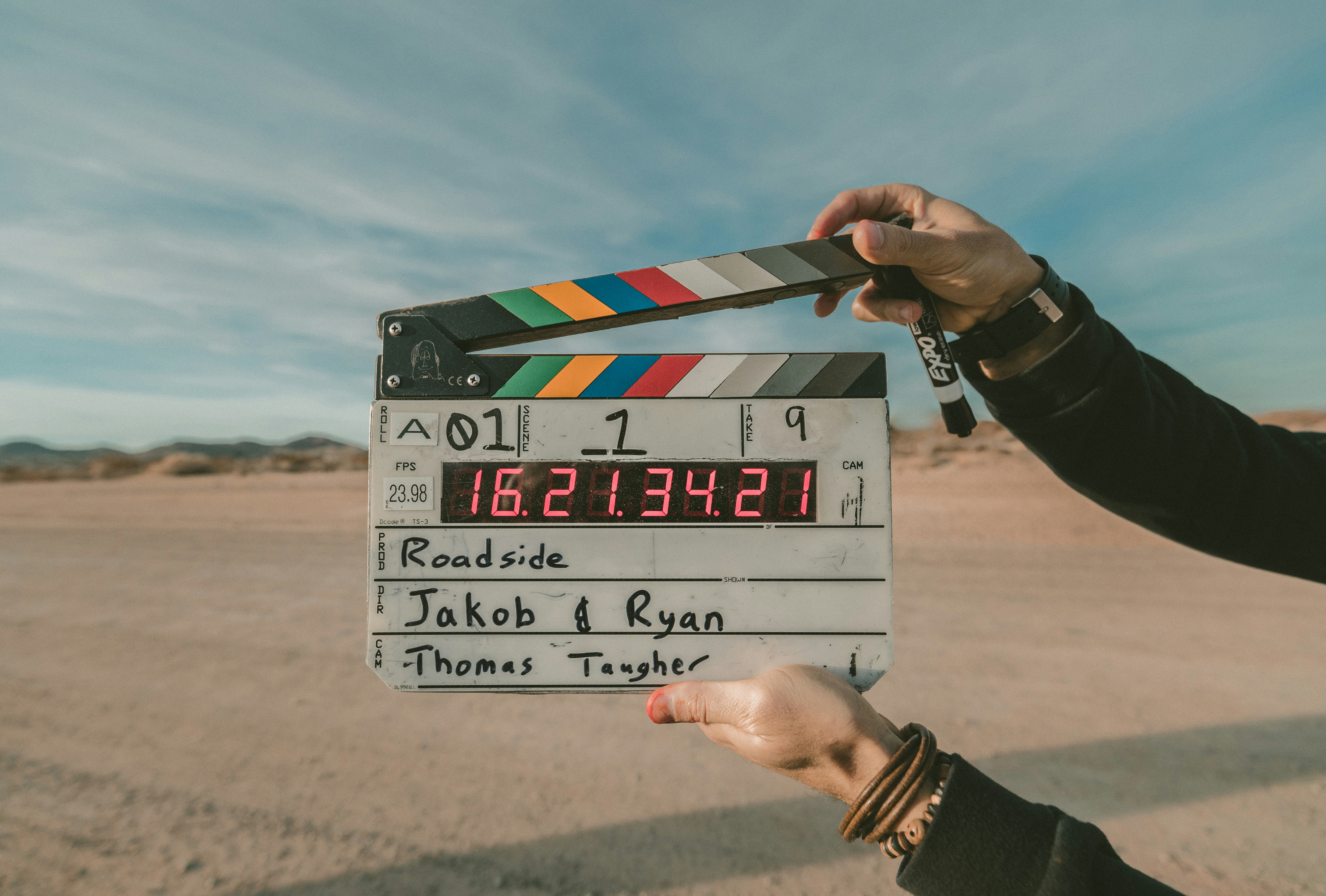 film clapper in desert