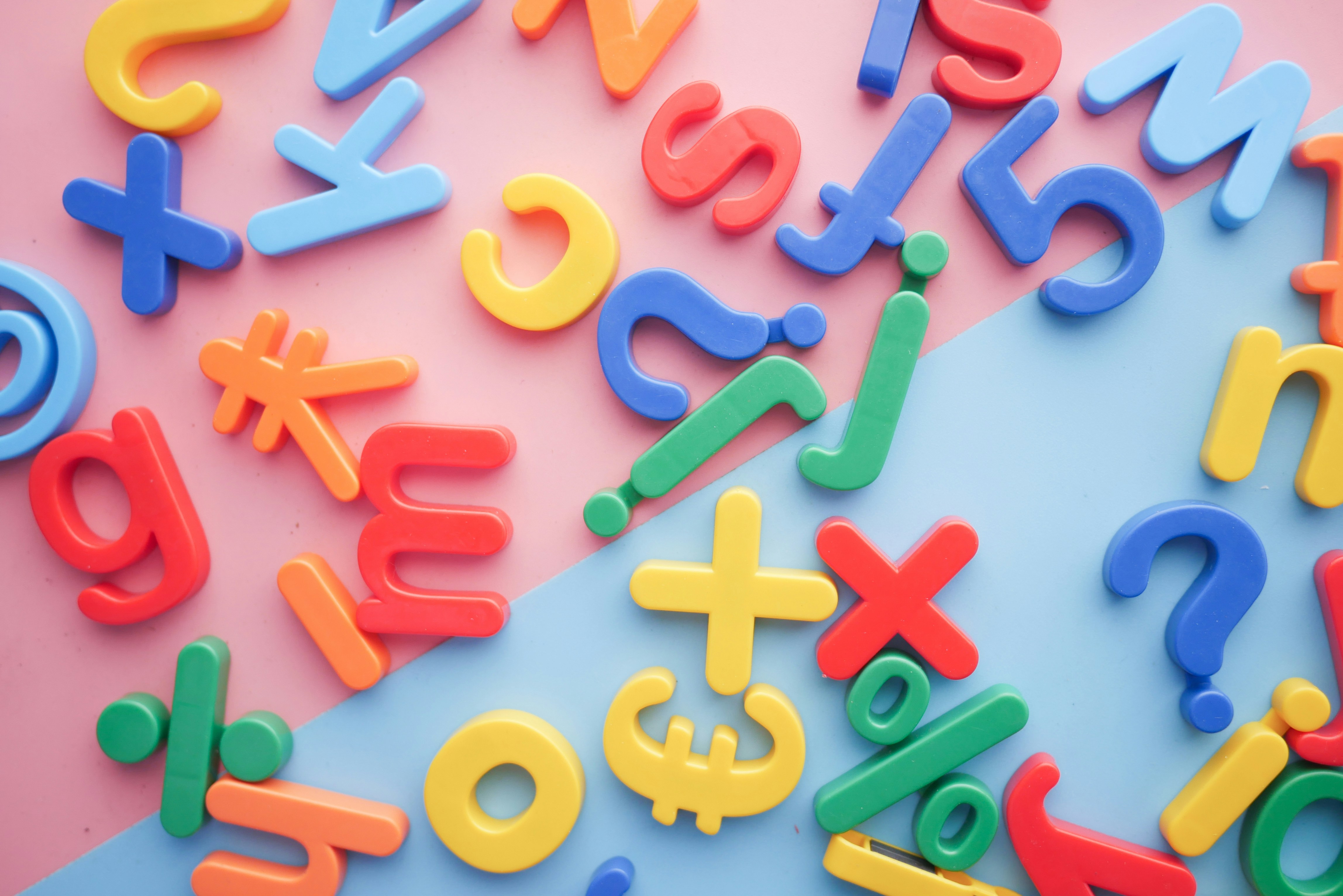 colorful block letters and symbols