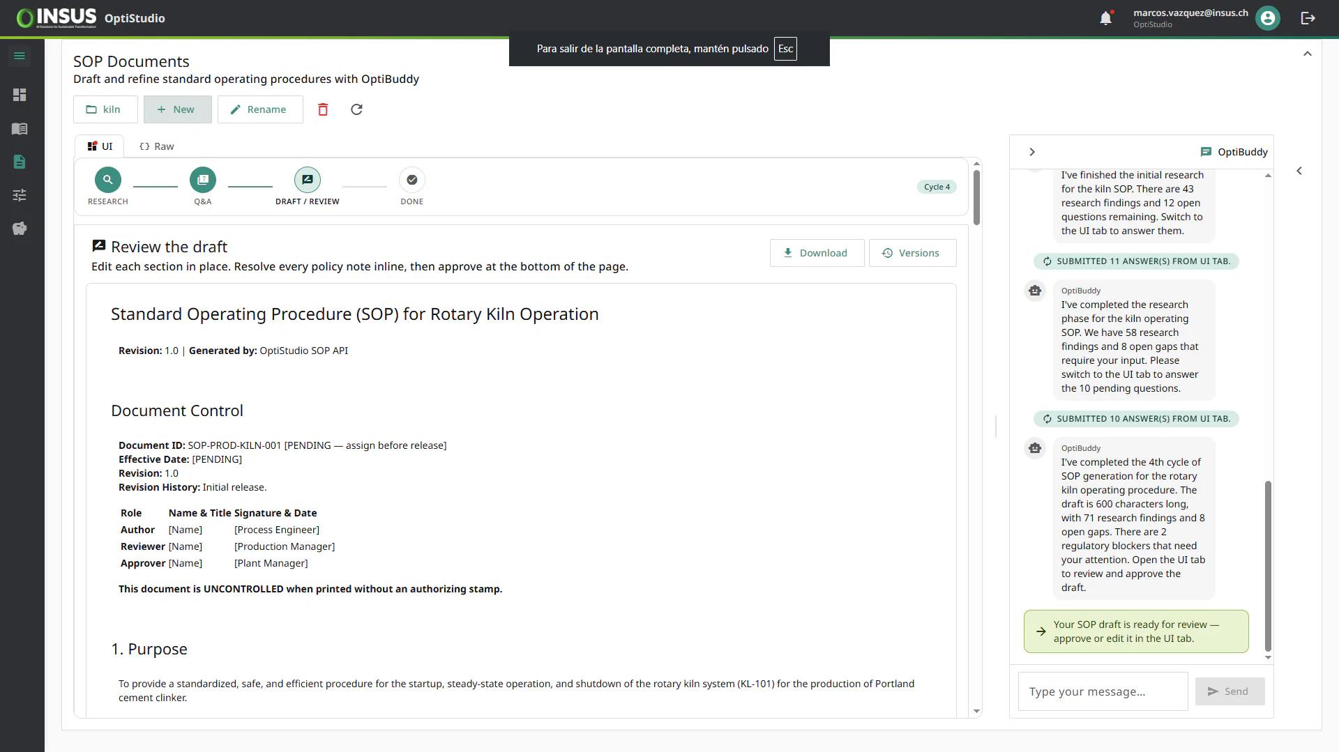 Generated SOP with document control and review