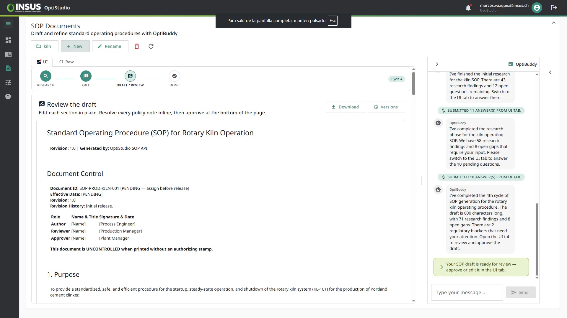 Generated SOP with document control and review