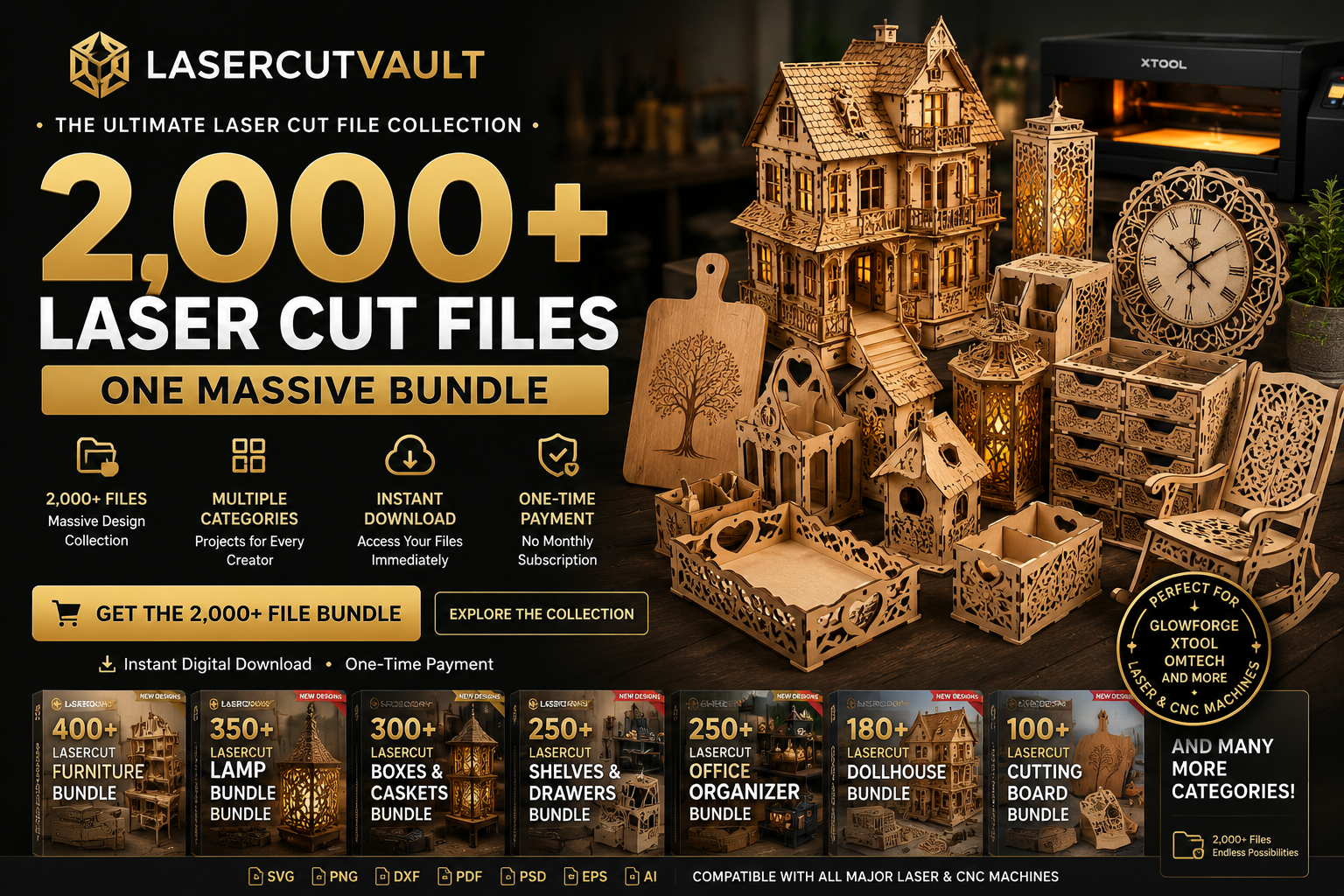 LaserCutVault — preview of the 2,000+ laser cut file bundle