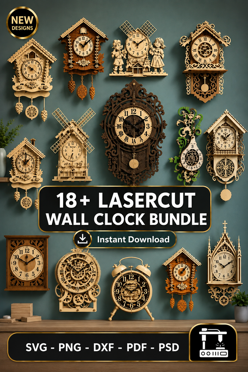 Wall Clocks laser cut design preview
