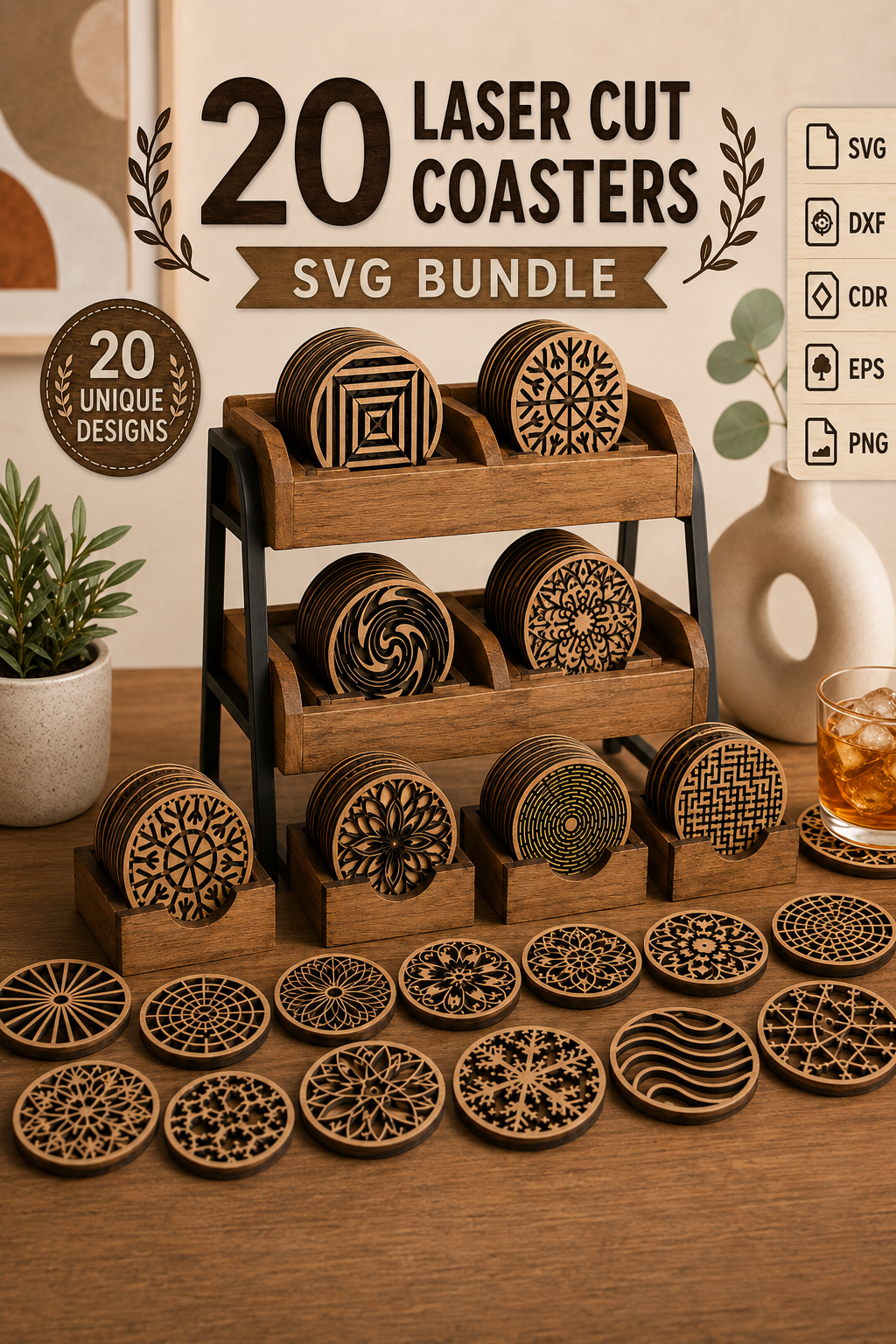 Coasters laser cut design preview
