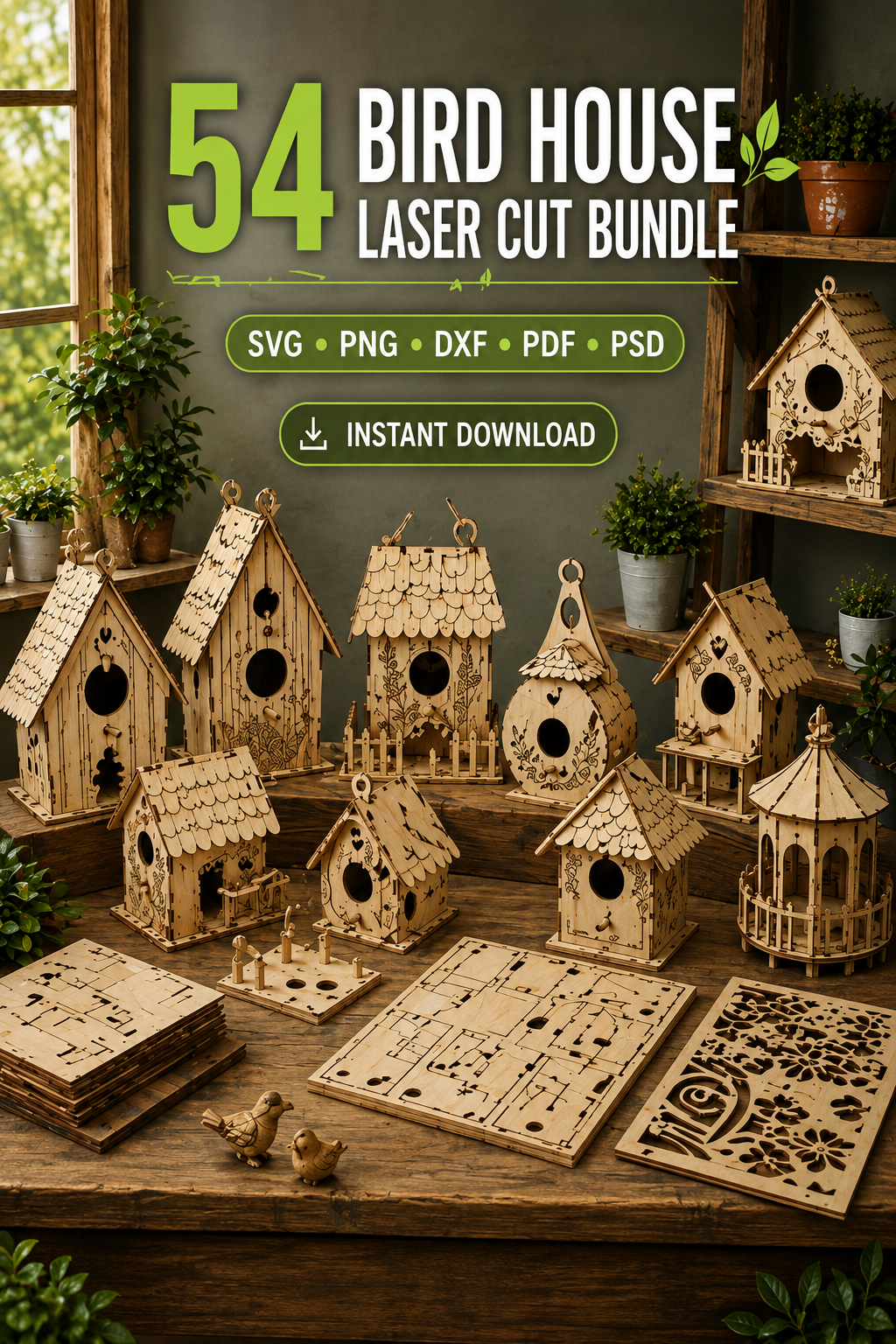 Bird Houses laser cut design preview