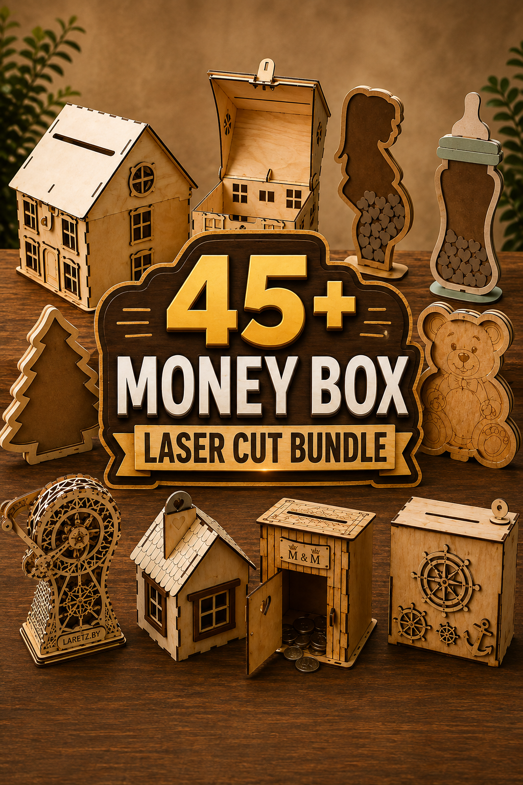 Money Boxes laser cut design preview