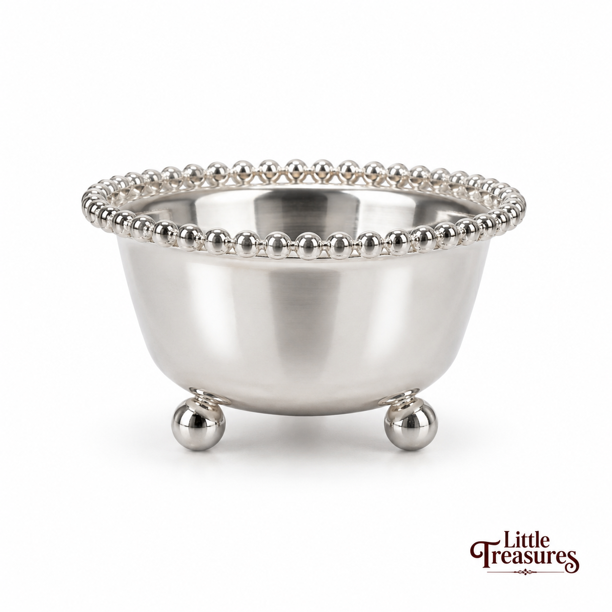 German Silver Decorative Bowl with Beaded Rim