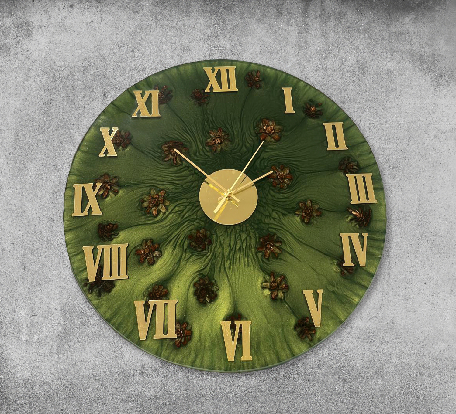 Green Floral Epoxy Clock