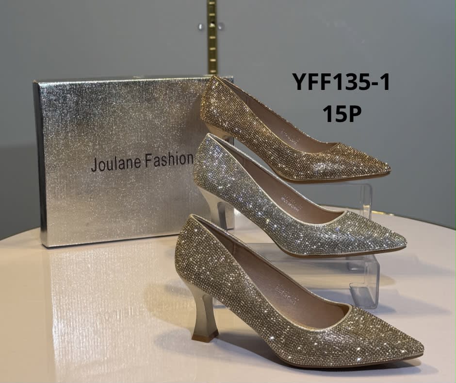 YFF135-1 — Escarpin femme pointu scintillant à talon géométrique moyen