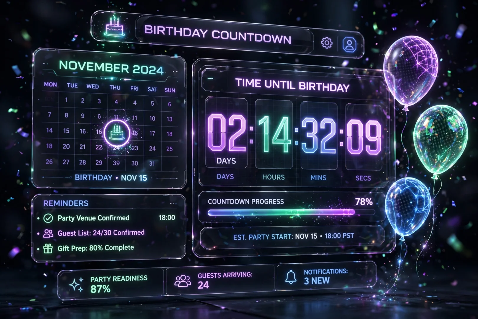 Birthday countdown calculator displaying days remaining until the next birthday..webp