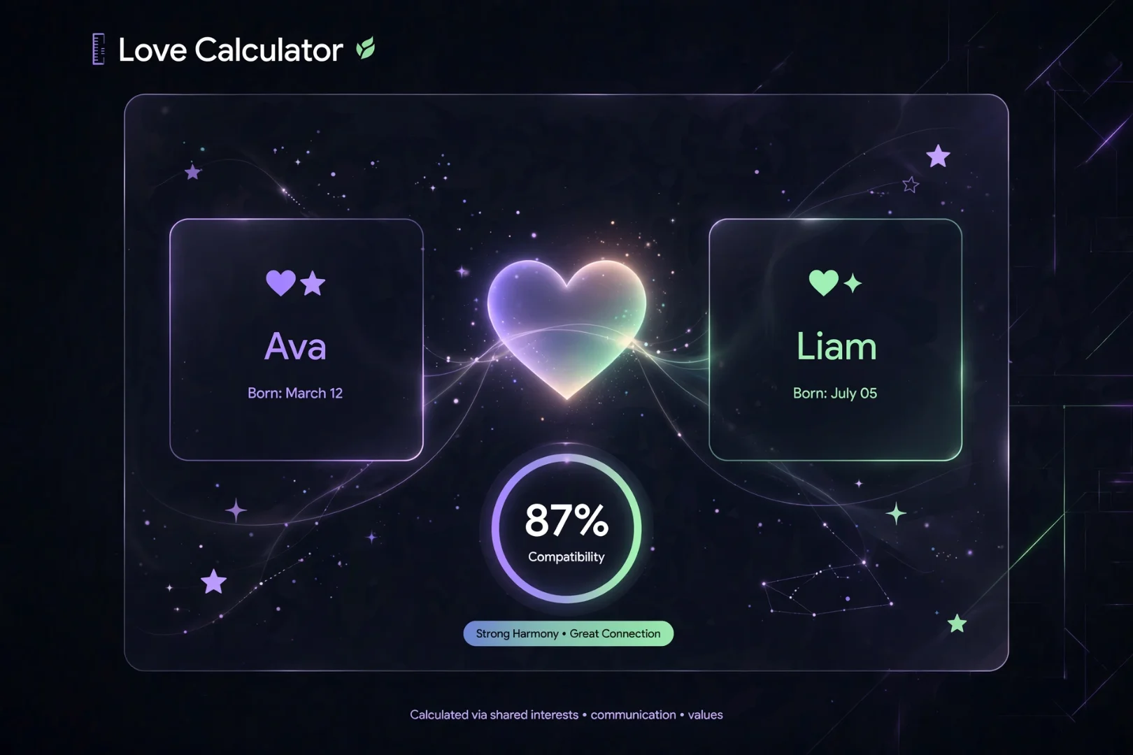 Love Calculator — Free Love % Test by Name