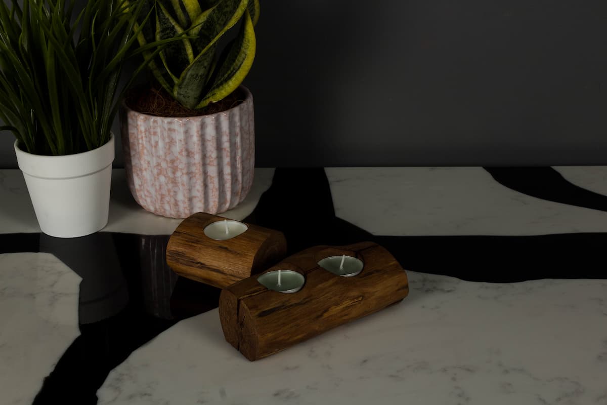 The Bilsthorpe Tealight Set, a single and a double oak tealight holder