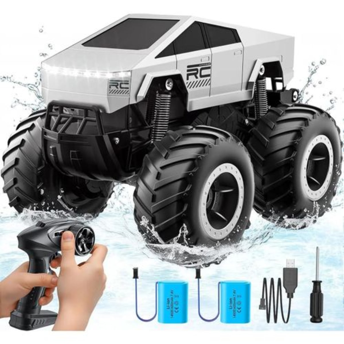 Cybertruck-Inspired RC Monster Truck – 4WD Off-Road Remote Control Car with High-Elasticity Shock Absorbers, Oversized All-Terrain Tires, and Rechargeable Battery